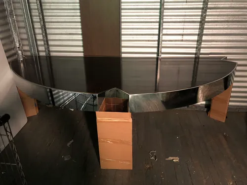 mezzaluna  table desk chrome dark granite top 1970 leon rosen 41 x96w x29h