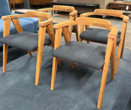 Allan gould oak compass chairs w/ knoll fabric grey 