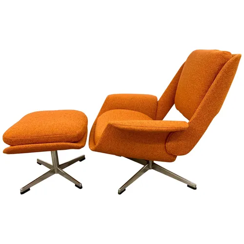 orange swivel lounge chair & ottoman mid century danish stendig  low
