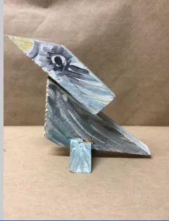 art painted small geo sculpture bird 12 x6 x11h