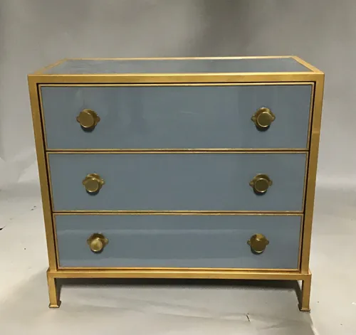 blue and gold glass essex chest/ dresser bedside tables 17 x35 x32.5