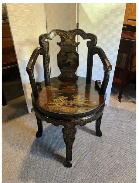 chinese lacquer arm chair painted mountain scene