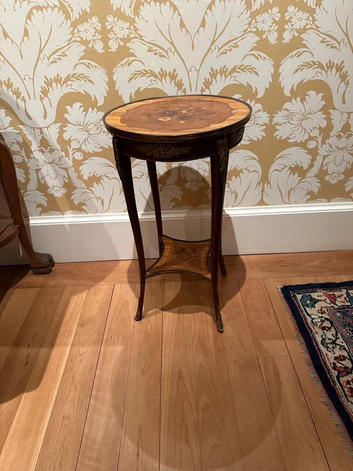 small inlay pedestal side table brass ormolu detail