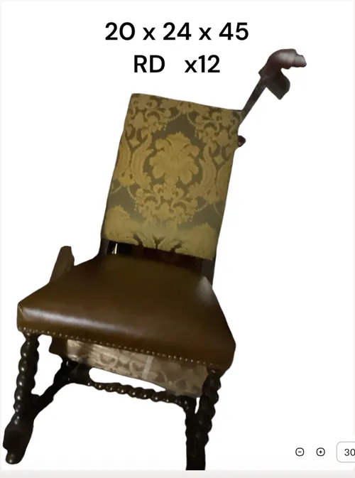 turned le leg dining chair leather seat brocade back