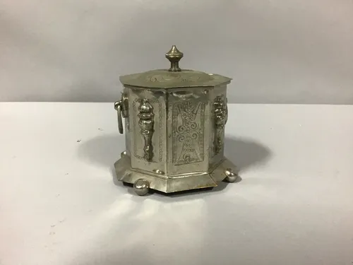 decorative silver tea caddy box Morrocan 