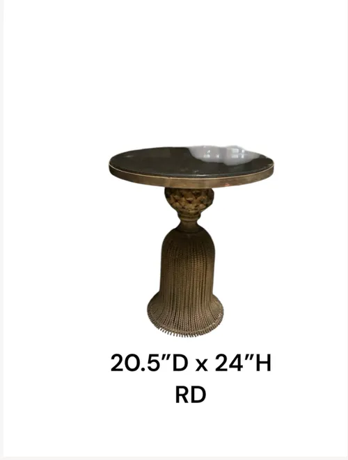 brass side table fringe base marble top hollywood regency gold tassle table