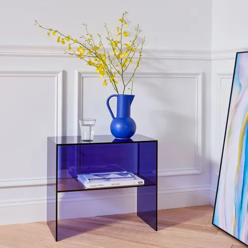 2 way side table blue plastic 