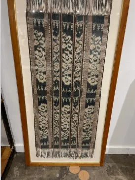 vintage framed fabric scarf with fringe 