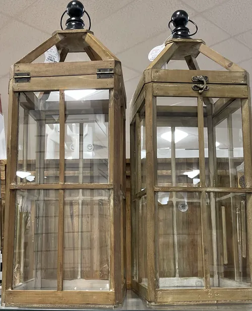 pottery barn candle lanterns wood tall 