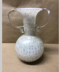 white hand blown murano vase with handles Amphora 13.5