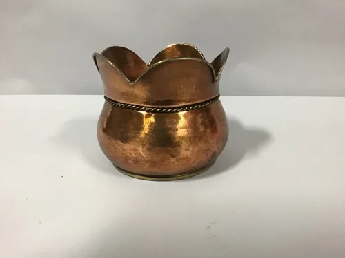 antique brass sugar bowl scalloped top matching milk pitcher  