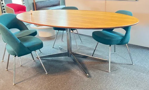 knoll  table wood top steel base