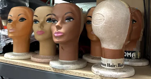 vintage styrofoam and plastic 1960s wig heads 