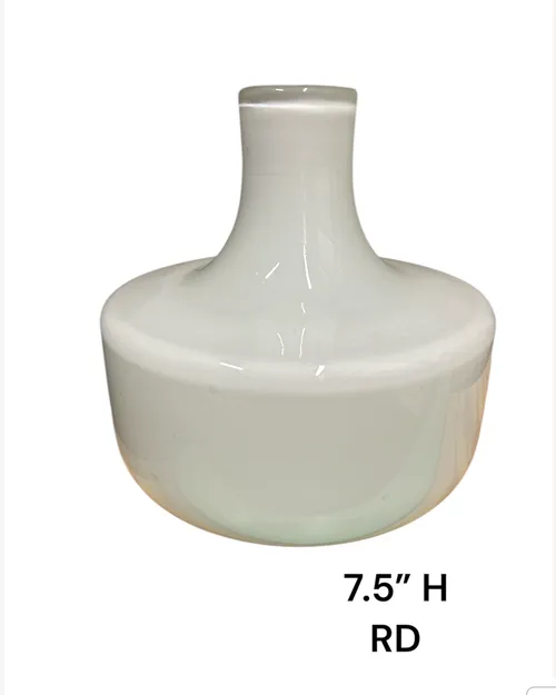white blown glass vase narrorw top