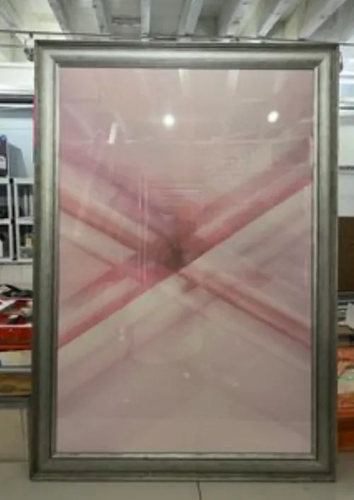 pink abstract painting large silver frame 