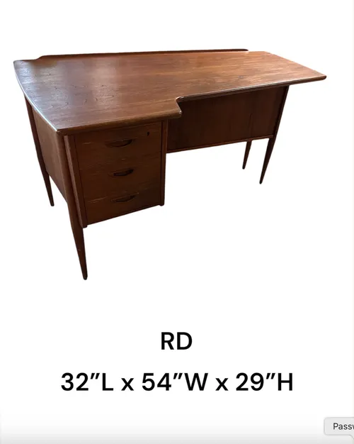 danish desk asymetrical teak boomerang writing desk