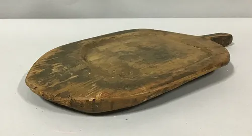 dark hand carved wood tray with handle 