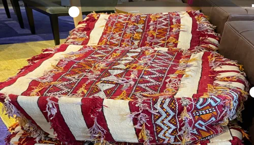 square moroccan floor cushion red and white kilim poof  