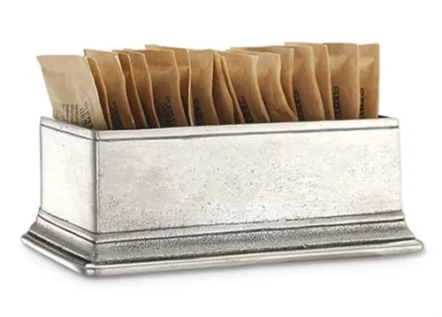 match modern  pewter sugar packet holder 4.5 x3 x2h