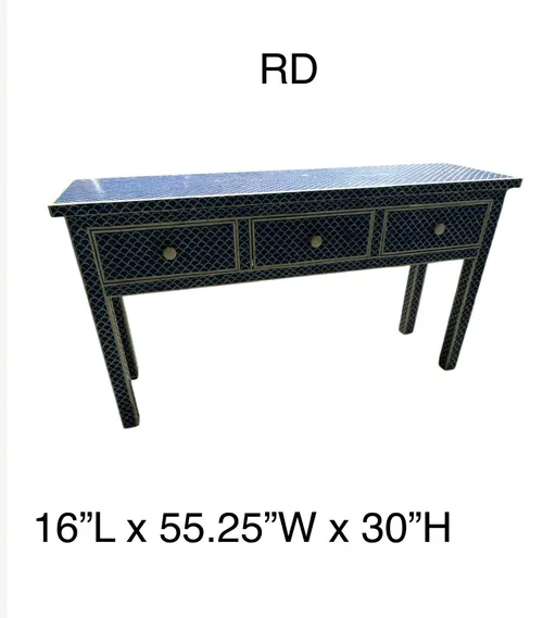 blue /bone inlay console with 3 drawers india 55.5