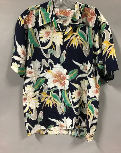 black shirt white lily's hawaiian 