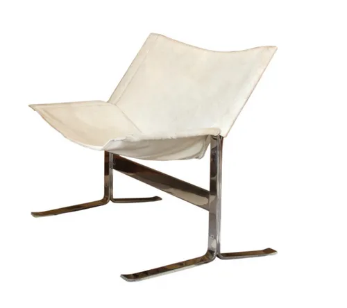 fuzzy off-white chrome chair Cantilever Chair, White Hair-on-Hide