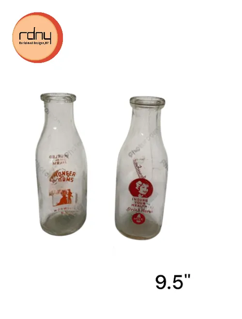 vintage clear glass milk bottle with logo