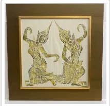 vintage temple siamese dancers rubbing stone rice paper  