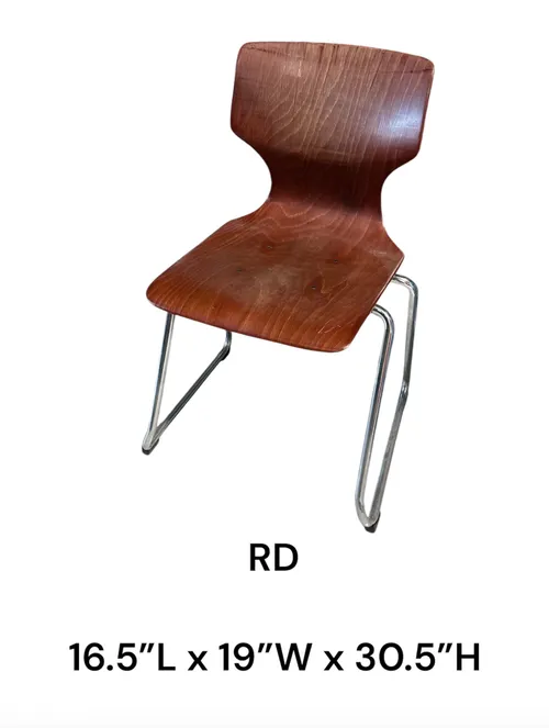 wood and chrome tube Elmar Flototto Pagholz Stacking Chairs, Germany, 1970s