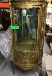 gold french/italian curved cabinet vitrine 
