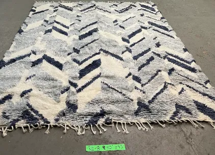 Bashian shaggy rug wool blue and white herring bone 