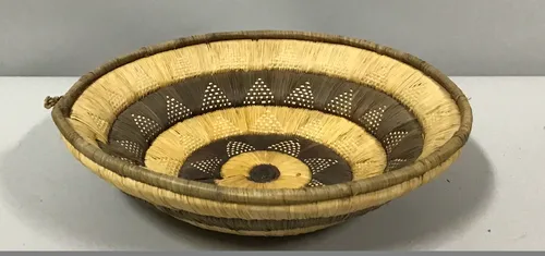 flat brown and natural african woven bowl basket  11