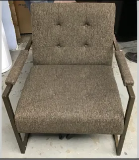 grey brown tweed lounge chairs metal arms28x31x32h