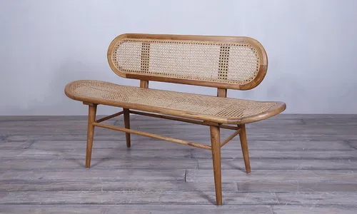 teak rattan bench with cushion 55w