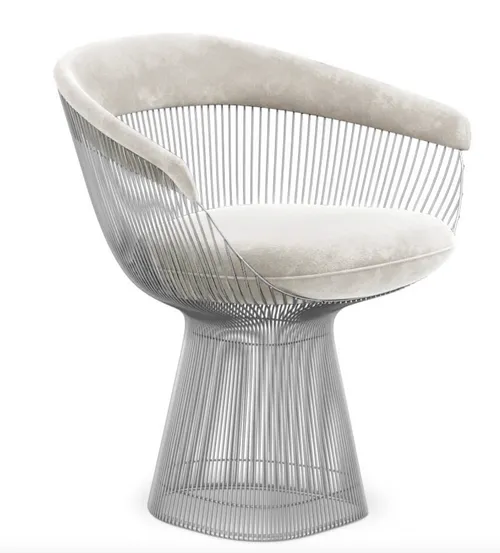 warren platner armchair chrome base chenille cream 