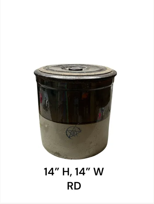 antique crock stoneware salt glaze 6gallon larder ceramic  brown top blue star stamp with lid 