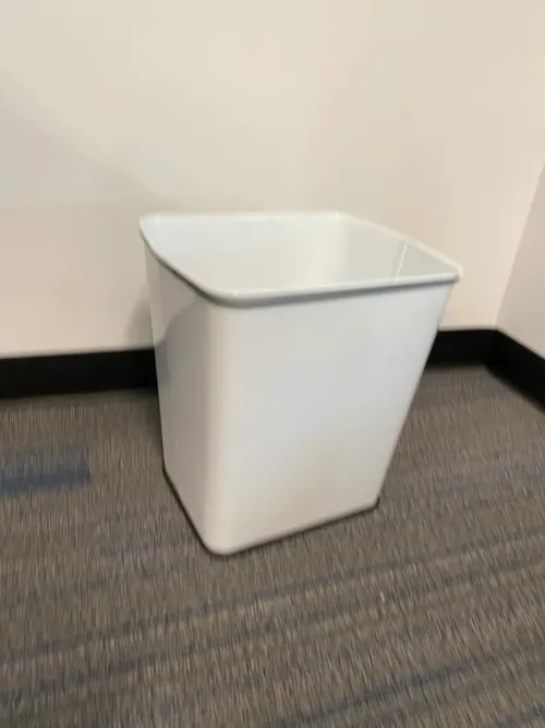 white waste basket metal trash cab metal square