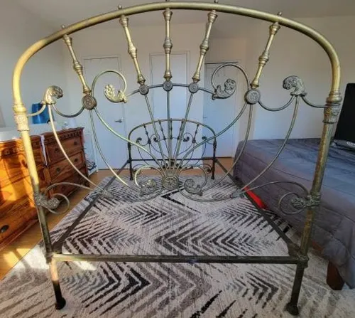 full antique victorian pencil post brass bed from 1900s 