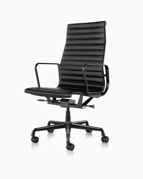 eames aluminum group management chair dark blue leather 