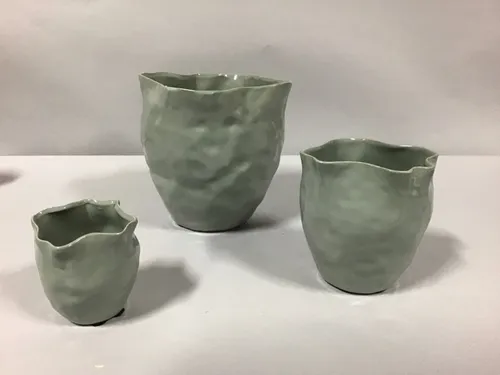  handmade porcelain crumple vase sage 3x sizes  
