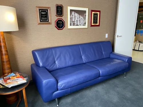 vintage blue leather sofa  designer Roche Bobois 