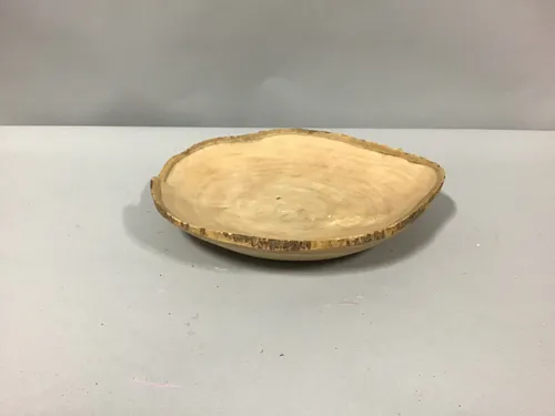 bark edge carved shallow wood bowl 