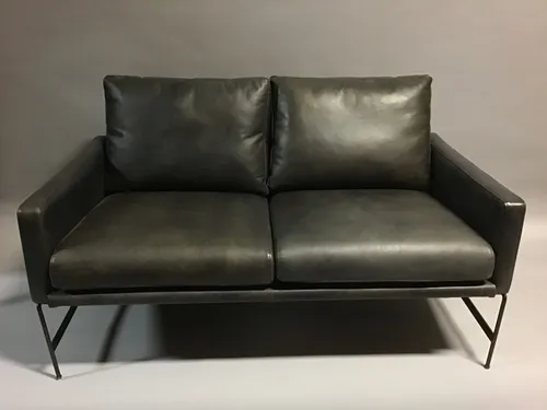 black leather 2 seater sofa metal legs loveseat  vanessa 