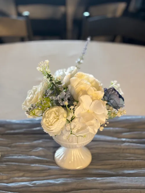 White and Blue Premade Floral Centerpiece Medium 