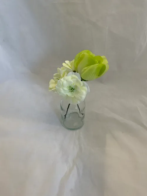 White and Chartreuse Small Premade Floral Vase 1 