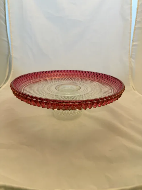 Vintage Clear & Pink Cake Stand