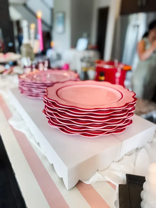 Pink & Red Scalloped Melamine Plates