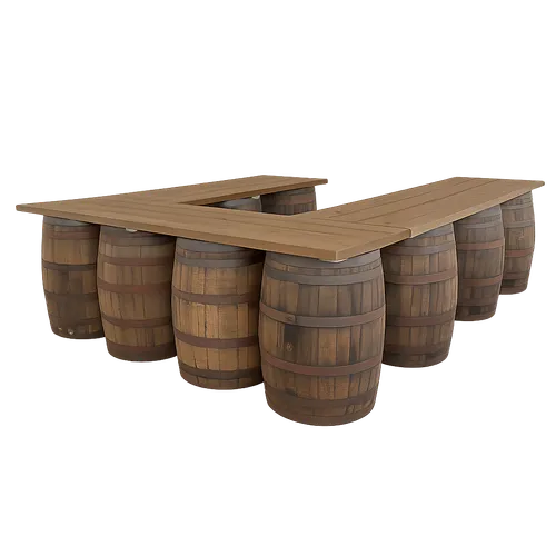 🍻 10-Barrel U-Shaped Rustic Bar