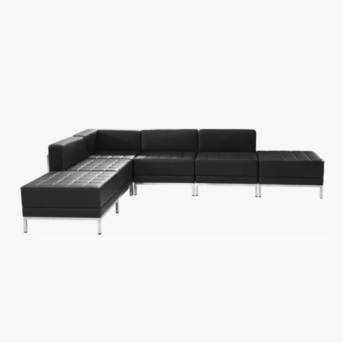 Modern Lounge – 6-Piece Sectional Package (Black Faux Leather)