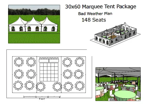 30 x 60 Marquee Package 148 Guests 2 Layouts